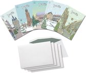 Inspra Studio – Luxe Kerstkaarten met Enveloppen – 5 Stuks – Zwolle Stad Wenskaarten – Artistieke Illustraties van Nederlandse Steden