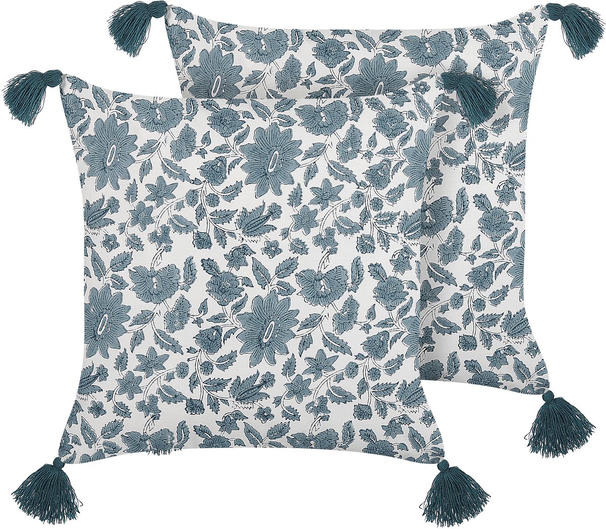 Beliani RUMEX - Sierkussen set van 2 - Gebroken wit - 45 x 45 cm - Katoen Blauw