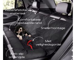 Onyx Luxe Honden Achterbankhoes – Waterafstotend & Antislip – Inclusief Veiligheidsgordel – Universele Pasvorm – Beschermhoes Auto Hond – Zwart - Ebony -