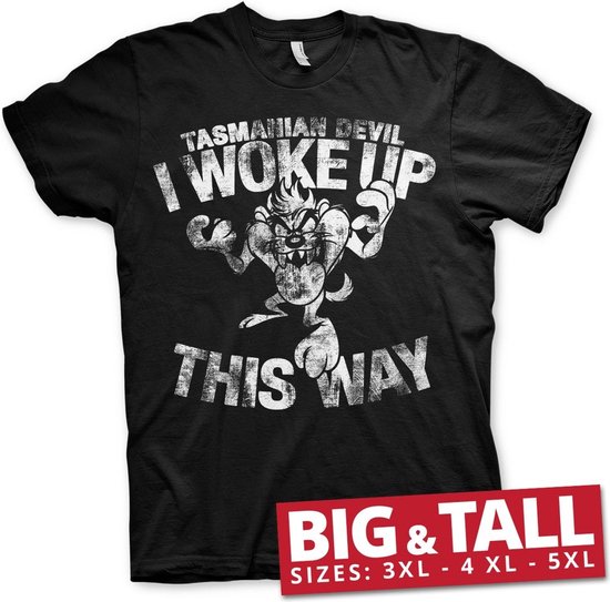Looney Tunes Tasmanian Devil I Woke Up This Way Big & Tall T-shirt Zwart