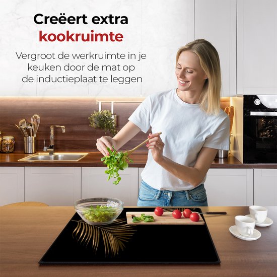 KitchyMist Inductie Beschermer 80x52 cm - Gouden Bladeren - Kookplaat Beschermer - Afdekplaat voor Kookplaat - Inductie Mat - Spatscherm Achterwand Keuken