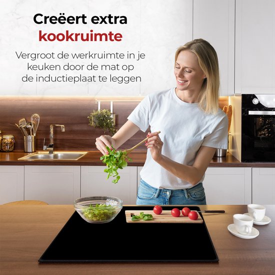 KitchyMist Inductie Beschermer 90x52 cm - Zwart Effen - Kookplaat Beschermer - Afdekplaat voor Kookplaat - Inductie Mat - Spatscherm Achterwand Keuken