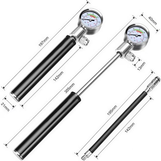 16-delige fietsbandenreparatieset met mini-fietspomp (met hogedrukmeter 210 PSI) + bandenreparatiegereedschap, draagbare hogedruk mountainbikepomp — afbeelding 4