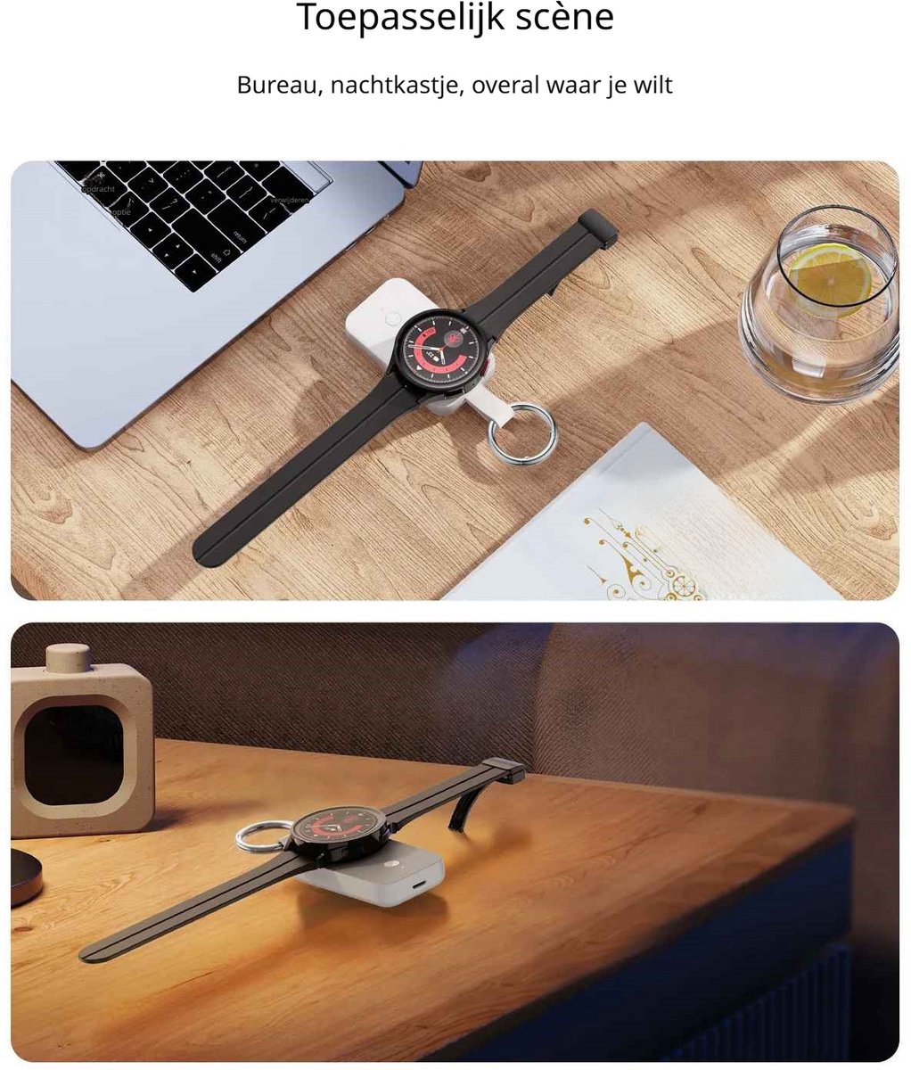 DrPhone SnapDock S – Draagbare Draadloze Smartwatch Oplader 1000mAh Powerbank – Geschikt voor Samsung Galaxy Watch (6/5 Pro/5/5 Classic/4/3/Active 1-2) – Compact & Lichtgewicht – USB-C Ingang – 2-3x Volledig Opladen - Zwart – foto 8