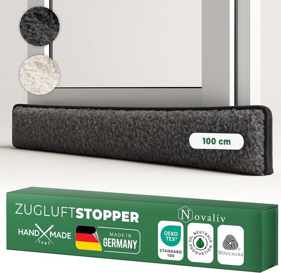 Boudin de porte 100 cm en laine anthracite, protège des courants d'air et du froid, atténue le bruit, la poussière et la lumière, antidérapant, sans perçage ; pour porte d'appartement/d'entrée, scelle l'espace entre les portes, une seule pièce