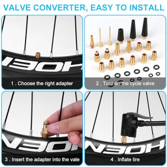 Fietsventieladapter Set Voor Pomp Adapters - Inclusief DV, SV, AV Ventielen, Naalden en Nozzles — afbeelding 3
