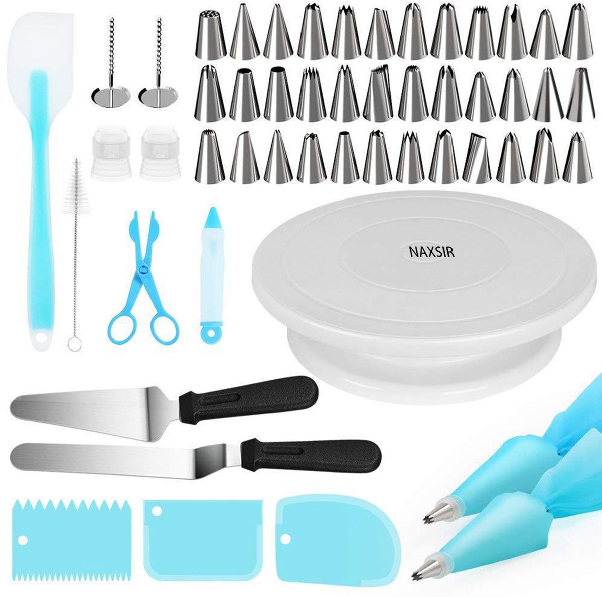 NAXSIR Taart decoratie set 52 delig - Taart Bakken Accessoires Set - Met Taartvormen+Spuitmondjes - Met Taartplateau