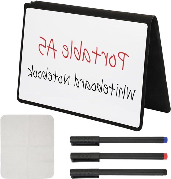 Foto: Jhubers goods mini whiteboard a5 30x20 cm draagbaar afwasbaar met 3 markers en 1 whiteboarddoek dubbelzijdig schrijven voor thuis kantoor school zwart 