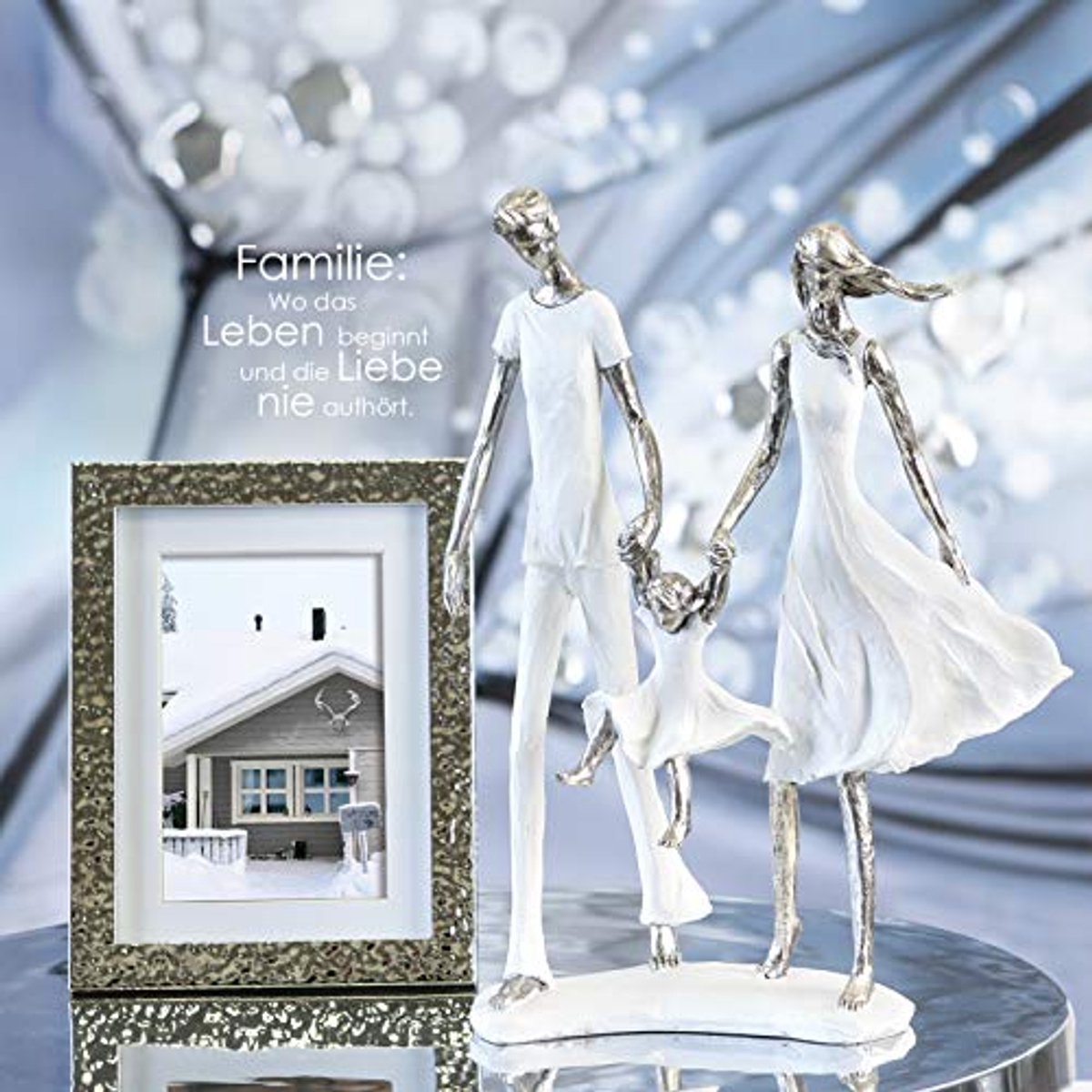 Moderne Design Sculptuur Familiegeluk - Wit/Zilver - 31 cm