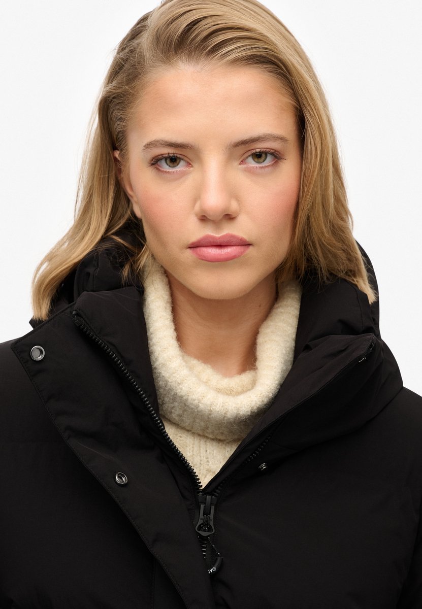 Superdry Lange Puffer Jas met Capuchon Dames Gewatteerde jassen Zwart