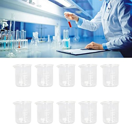 Graduate Measuring Container 10 PCS Scientific Glass Cups 50 Ml Clear Measuring with Graduate Liquid ...
