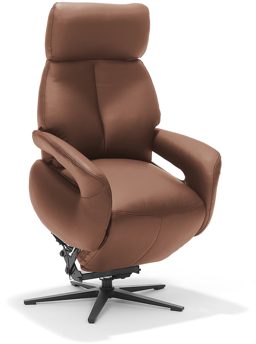 Relaxfauteuil Milo – Echt leer – Sta-op stoel - Elektrisch Verstelbaar – Met accu – 2 Motoren – 360° Draaibaar – Cognac – foto 4
