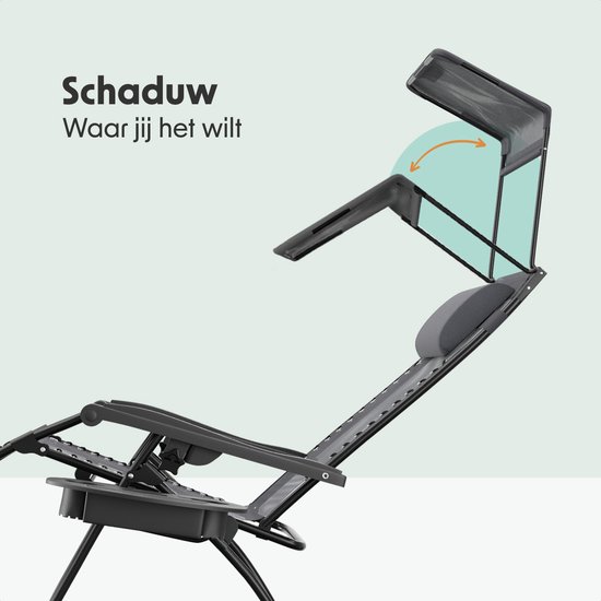 LifeGoods Opvouwbare Tuinstoelen - Verstelbaar Zonnescherm - Ligstoel Tuin - 2 Stuks - 30°-90° Verstelbaar - Metaal - Donkergrijs van LifeGoods — afbeelding 4