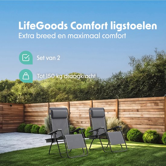 LifeGoods Opvouwbare Tuinstoelen - 2 Stuks - Ligstoel Tuin - 30°-90° Verstelbaar - Metaal - Donkergrijs van LifeGoods — afbeelding 2