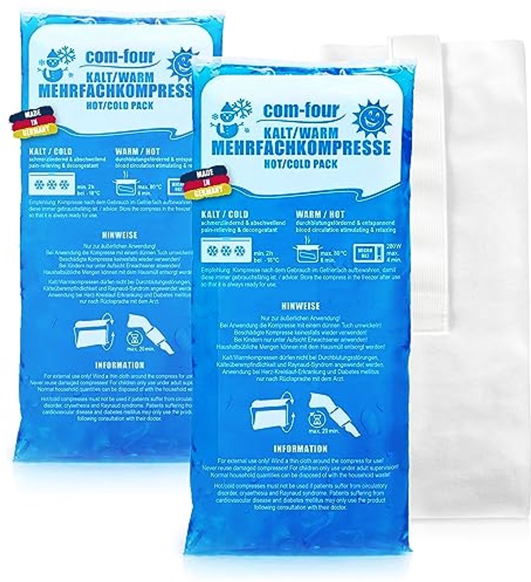 Image of 2 x Grote Meerdere Compressen met Herbruikbare Fleece Cover - Koude en Warme Gel Compressen, 29 x 12 cm