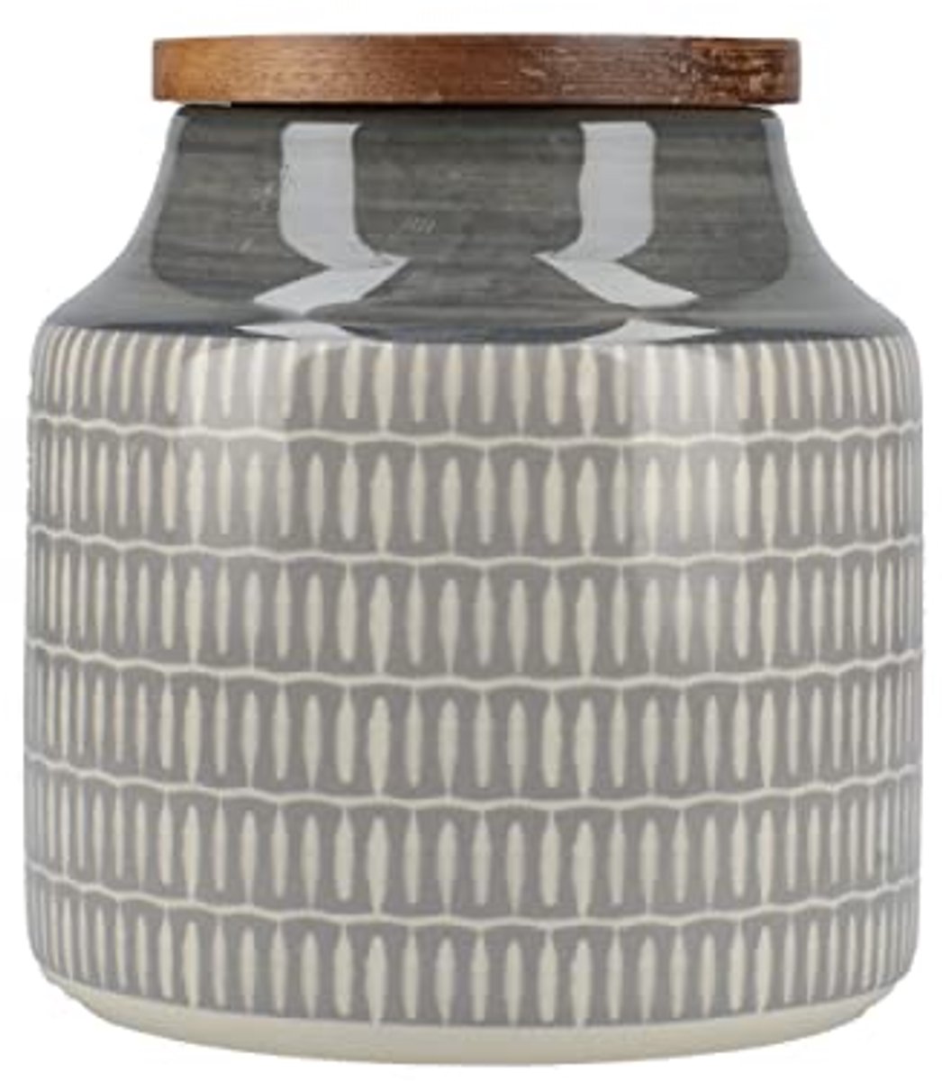 Keramische Grijze Voorraadpot met Houten Deksel – 12,5 x 12,5 cm