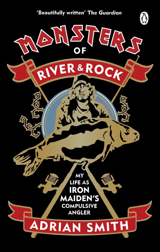Boek "Monsters of River & Rock" door Adrian Smith, met een illustratie van een man met een vis.