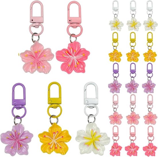 JIEYAO Leuke Bloem Sleutelhangers, Esthetische Tas Sleutelhanger Charms, Mini Bloemen Rugzak Sleutelhanger Kleine Portemonnee Accessoires Voor Vrouwen, Paars, Blauw, Roze, Wit, Zwart