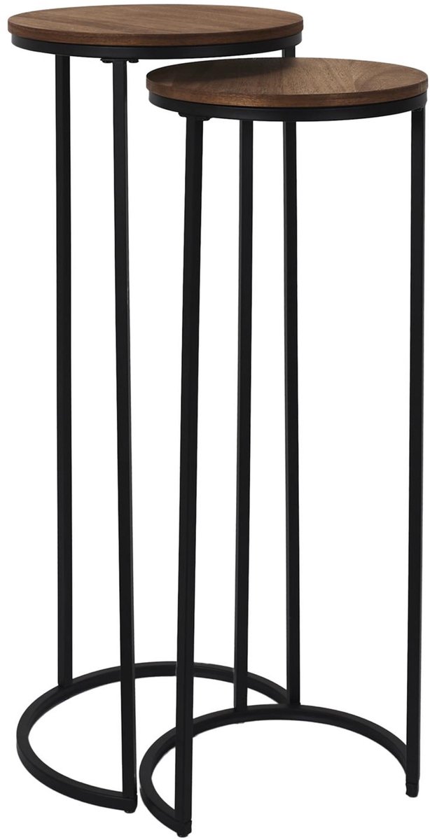 HOME DECO FACTORY Bijzettafel - 2x stuks - hout - metaal - verschillende hoogtes
