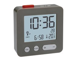 TFA wekker/reiswekker - digitaal - alarmklok - wit - 7 cm - kunststof - zendergestuurd - atoomklok