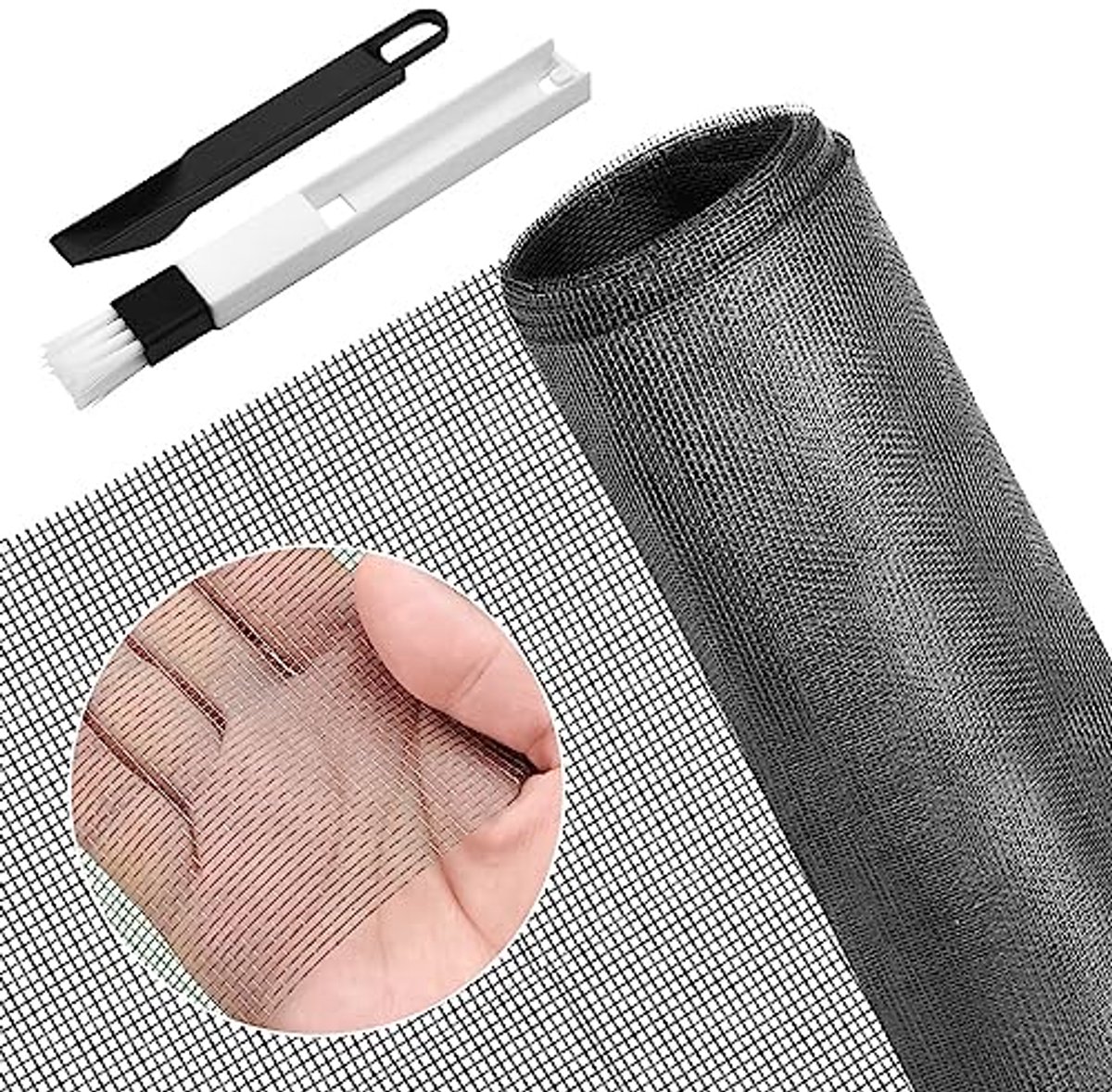 Raamscherm Vliegenscherm 90 x 220 cm voor Ramen en Deuren - Katbestendig Glasvezel Scherm met Reinigingsborstel