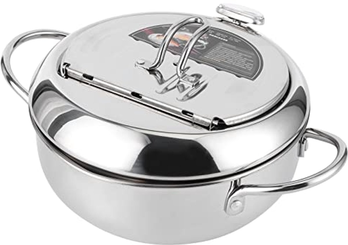 Mini Stalen Koekenpan met Thermometer - 24cm - Japanse Stijl Frituurpan