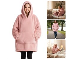 Cheqo® Hoodie Voor Vrouwen - Roze Hoodie - Oversized Hoodie - Teddy Polyester - One Size - Hoodie Deken - Roze Kleur - Comfortabele Hoodie - Casual Dameskleding - Warme Hoodie - Dames Hoodie - Trendy Damesmode - Oodie - Plaid