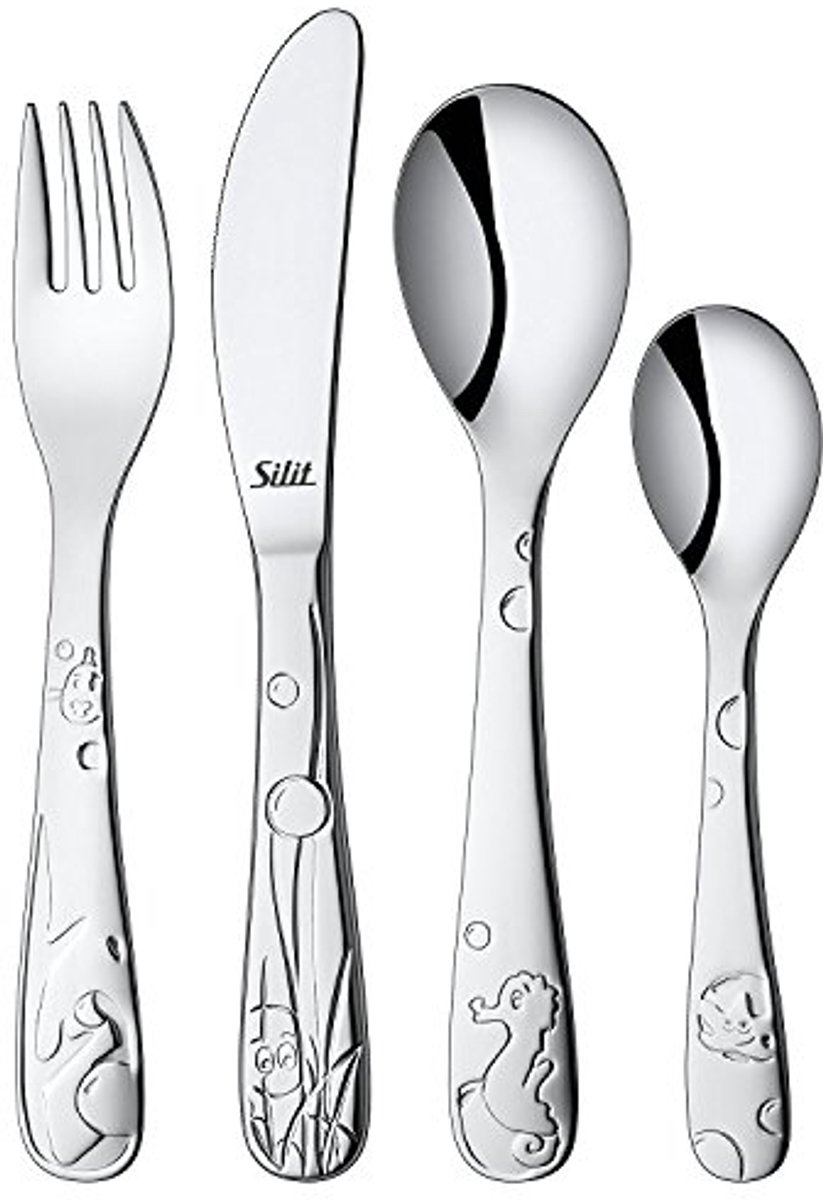 Image of 4-delige kinderbestekset voor kinderen vanaf 3 jaar - Roestvrij staal, vaatwasmachinebestendig, veilig en kindvriendelijk