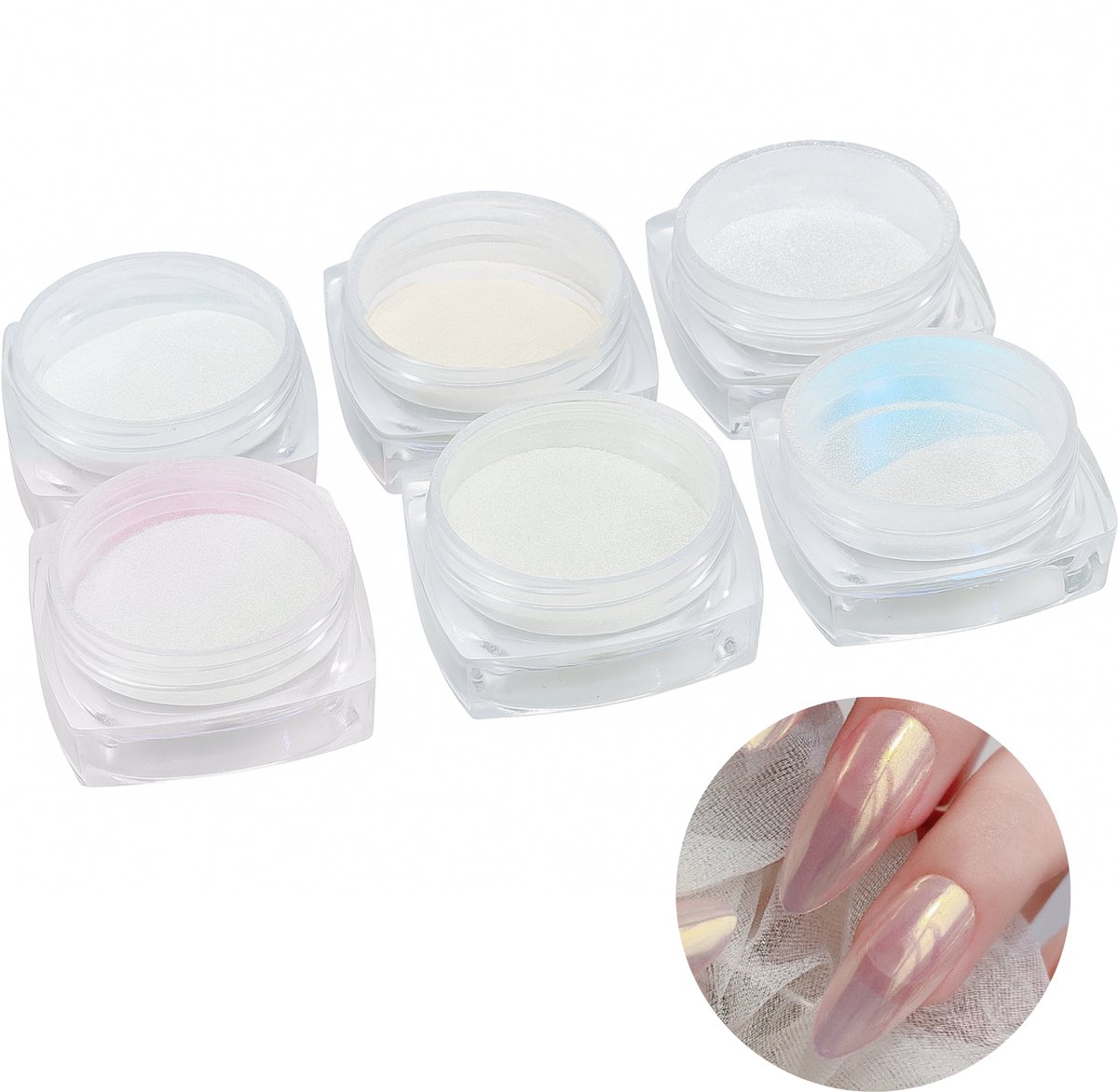 YUBBI Nagel Chroom Poeder - Nail Art Set - Holographic Mirror Powder - Losse Glitter - 6 Kleuren