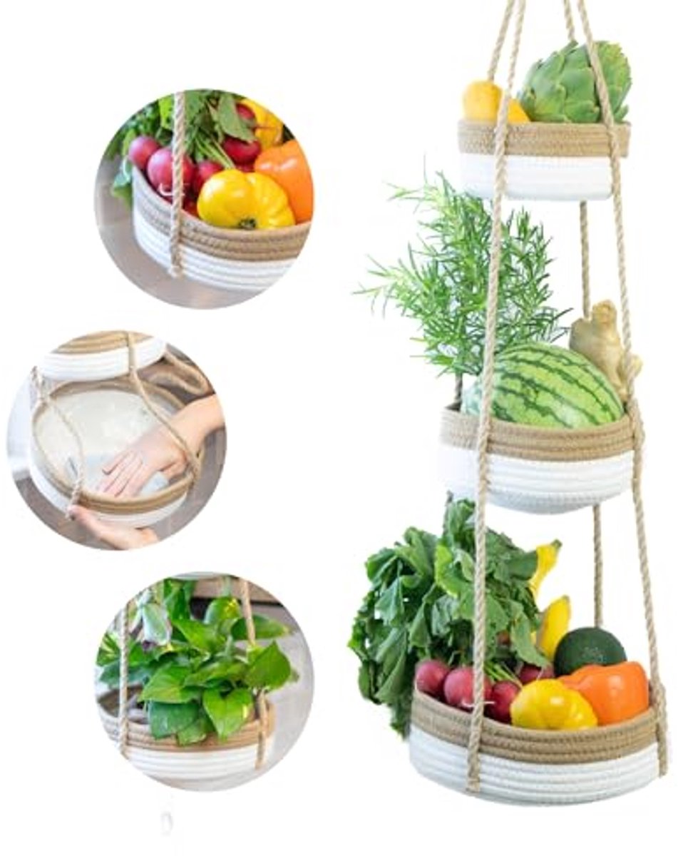 Hangende Fruitmand met 3 Niveaus voor een Opgeruimde Keuken
