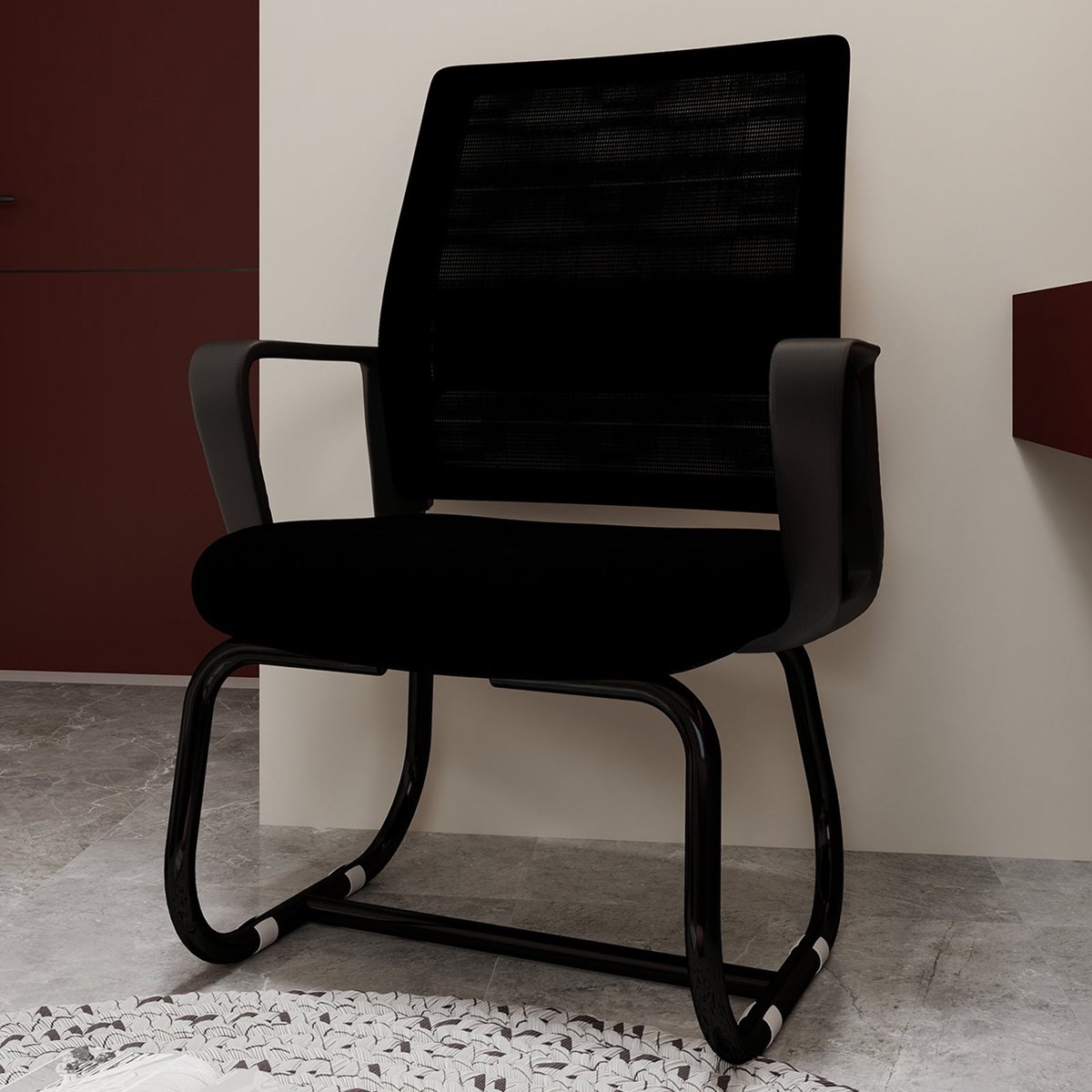 Merax Minimalistisch Modern Bureau Stoel - Metalen Frame - Comfortabel - Mesh Rugleuning - Voor Thuis en Kantoor - Zwart