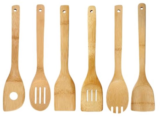 Set van 3 teakhouten lepels met haken aan de achterkant