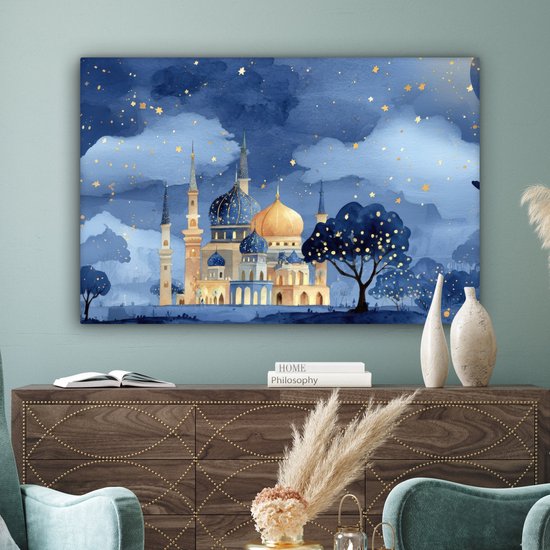 Tableau sur toile 120x80 cm - Décoration murale exclusive Ciel étoilé - Goud - Mosquée - Décoration murale salon - Décoration chambre à coucher - Accessoires de chambre - Tableaux sur toile
