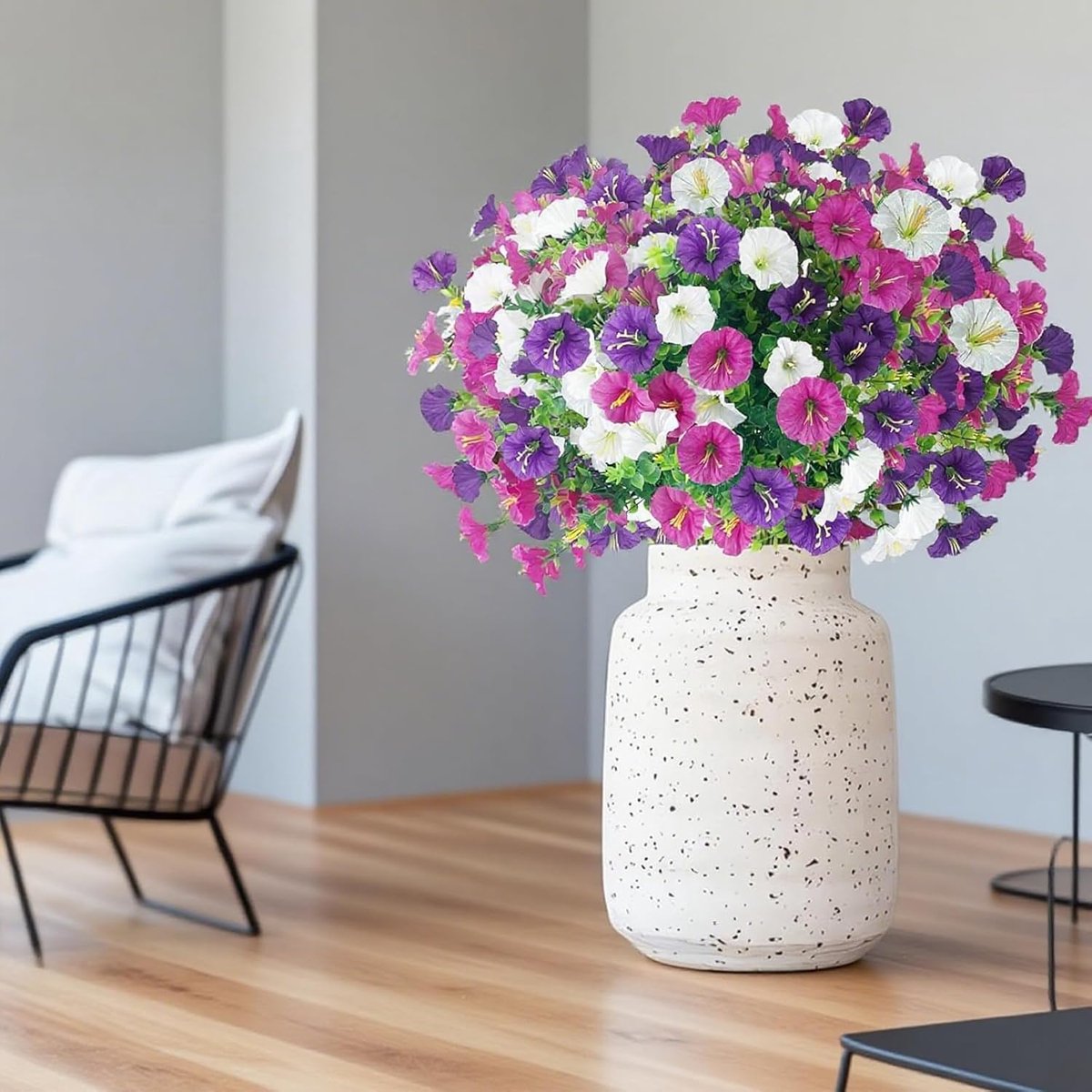 Famanu - 6 verpakkingen kunstbloemen, zijde, petunia, kunstplanten, uv-bestendig, hangende planten voor binnen en buiten, voor feestjes in huis