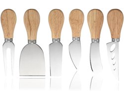 Kaasmessen Set van 6 Stuks - RVS met Teakhouten Handvatten - Voor Zachte Kaas, Taart en Dessert - Voor Fijnproevers en Keukenliefhebbers - Kaasaccessoires