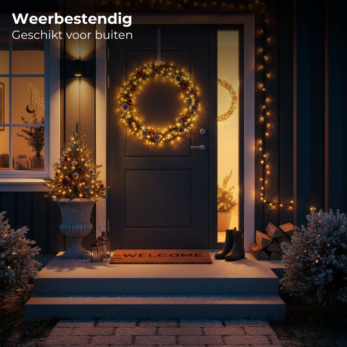 Lomera Kerstkrans LED - Kerstring met Verlichting - 300 LED - Ø38 CM - Extra Warm Wit - 8 Lichtfuncties - Voor Binnen en Buiten - Ip44 - Kerstkrans met LED - Warm Witte LED - Deurkrans met Verlichting - Kerstdecoratie - Kerstverlichting - Kerst Krans – foto 2