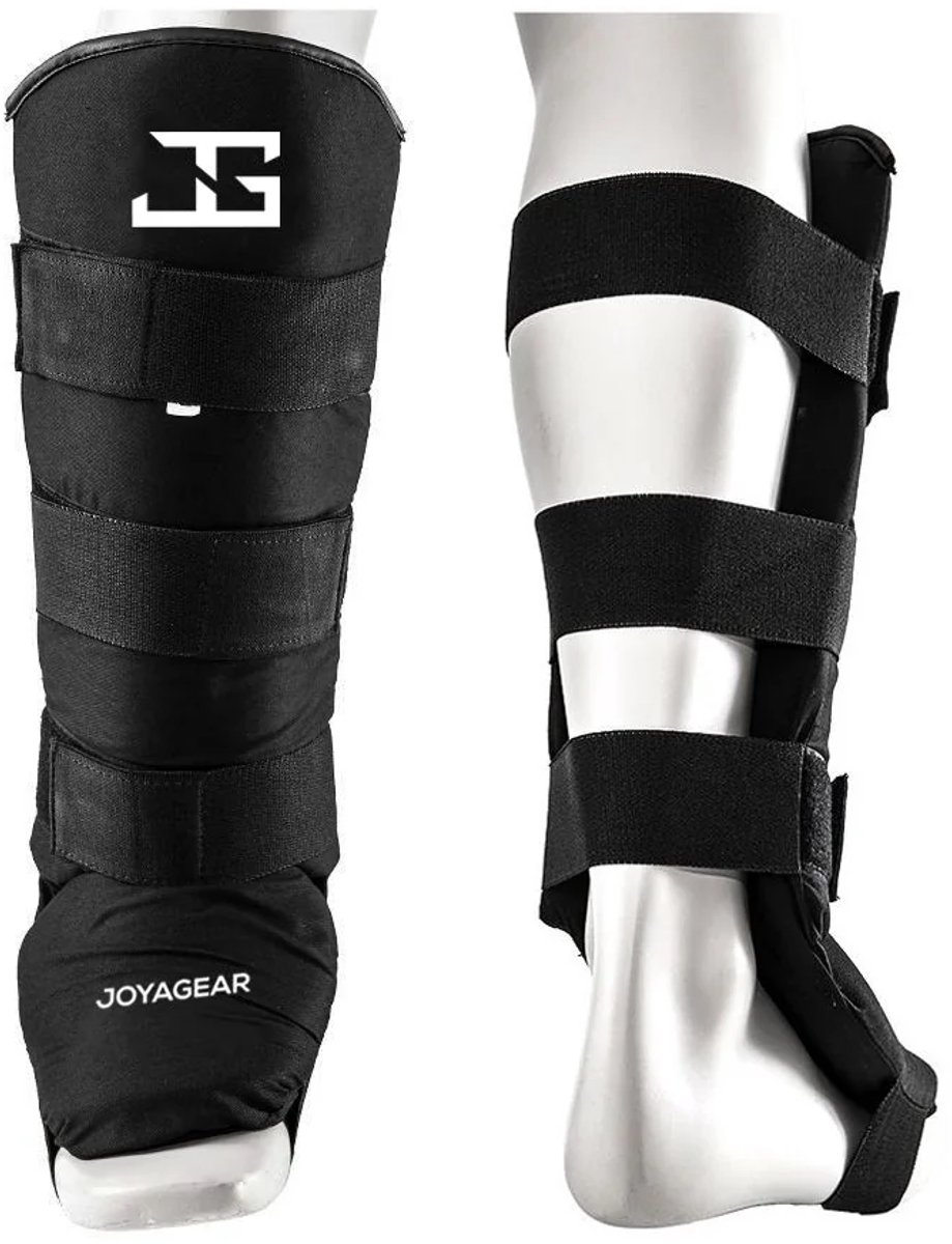 Joyagear “VELCRO” Scheenbeschermer – Kickboksen/Muay Thai – Zwart – S – incl. Bandage