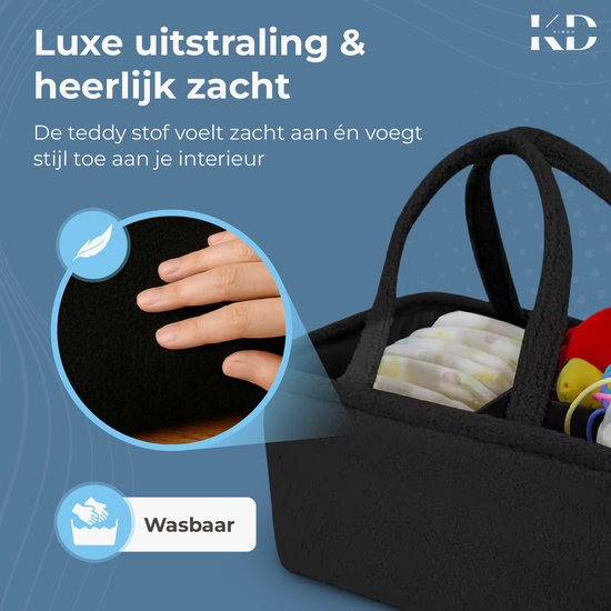 KimDo - Teddy Luiertas baby - Zwart - Verzorgingstas - Organizer luiers - Uitneembare schotjes - Kraamcadeau - Baby organizer - Teddy tas - Commode van KimDo — afbeelding 5