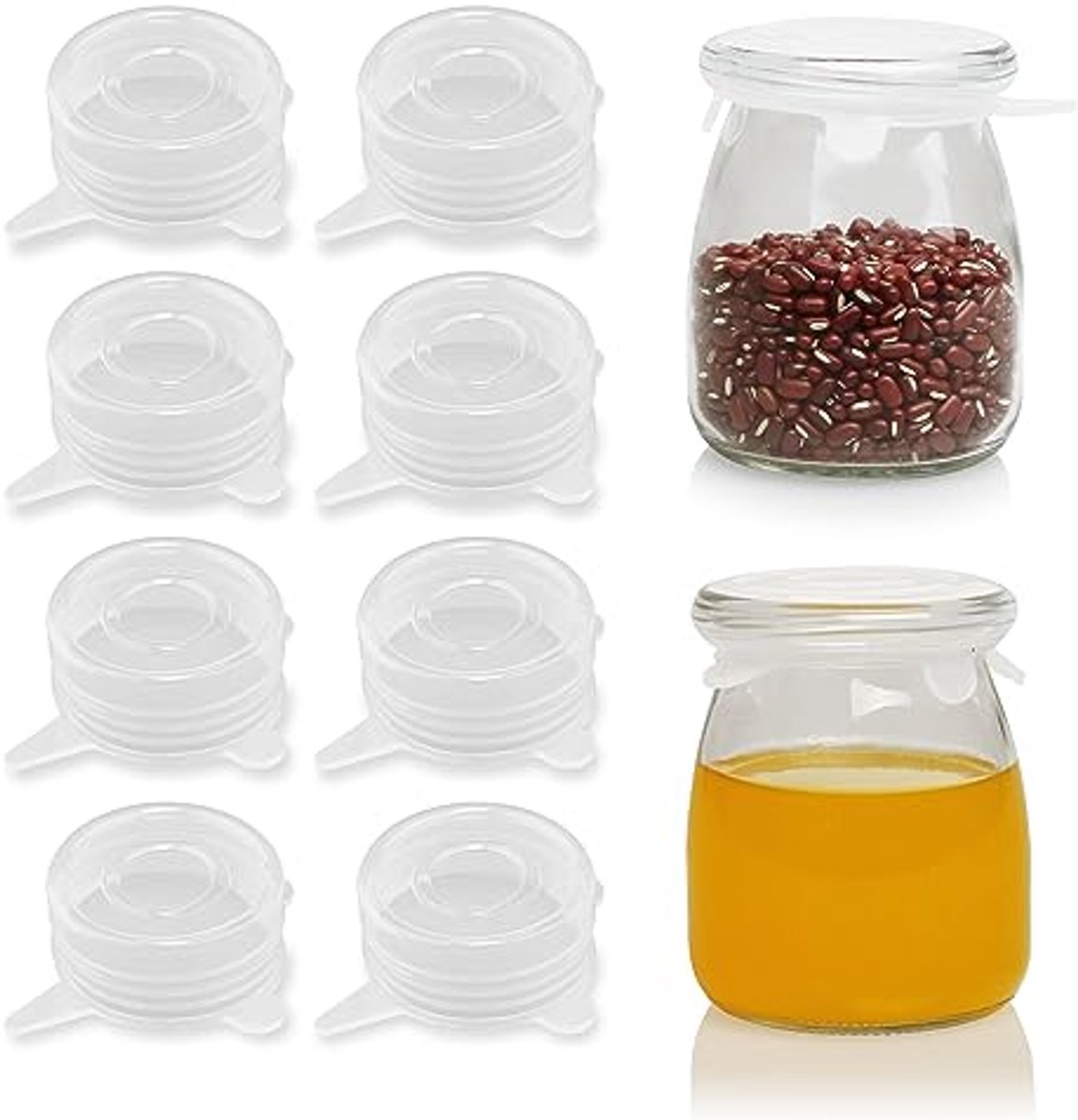 Herbruikbare Siliconen Dekselset - 8 Stuks - Voor kleine Potten en Flessen - 5 cm