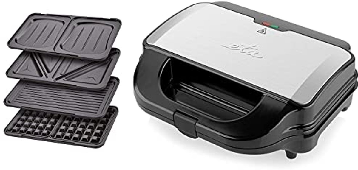 4-in-1 Sandwichmaker met Antiaanbaklaag - Wafelijzer, Grill en Meer - 900 Watt