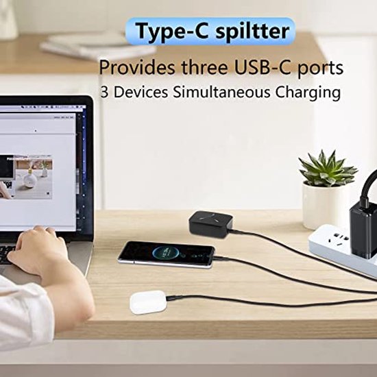 3-in-1 USB A naar C Splitter Kabel - Nylon Gevlochten Oplaadkabel voor Snelle Oplading