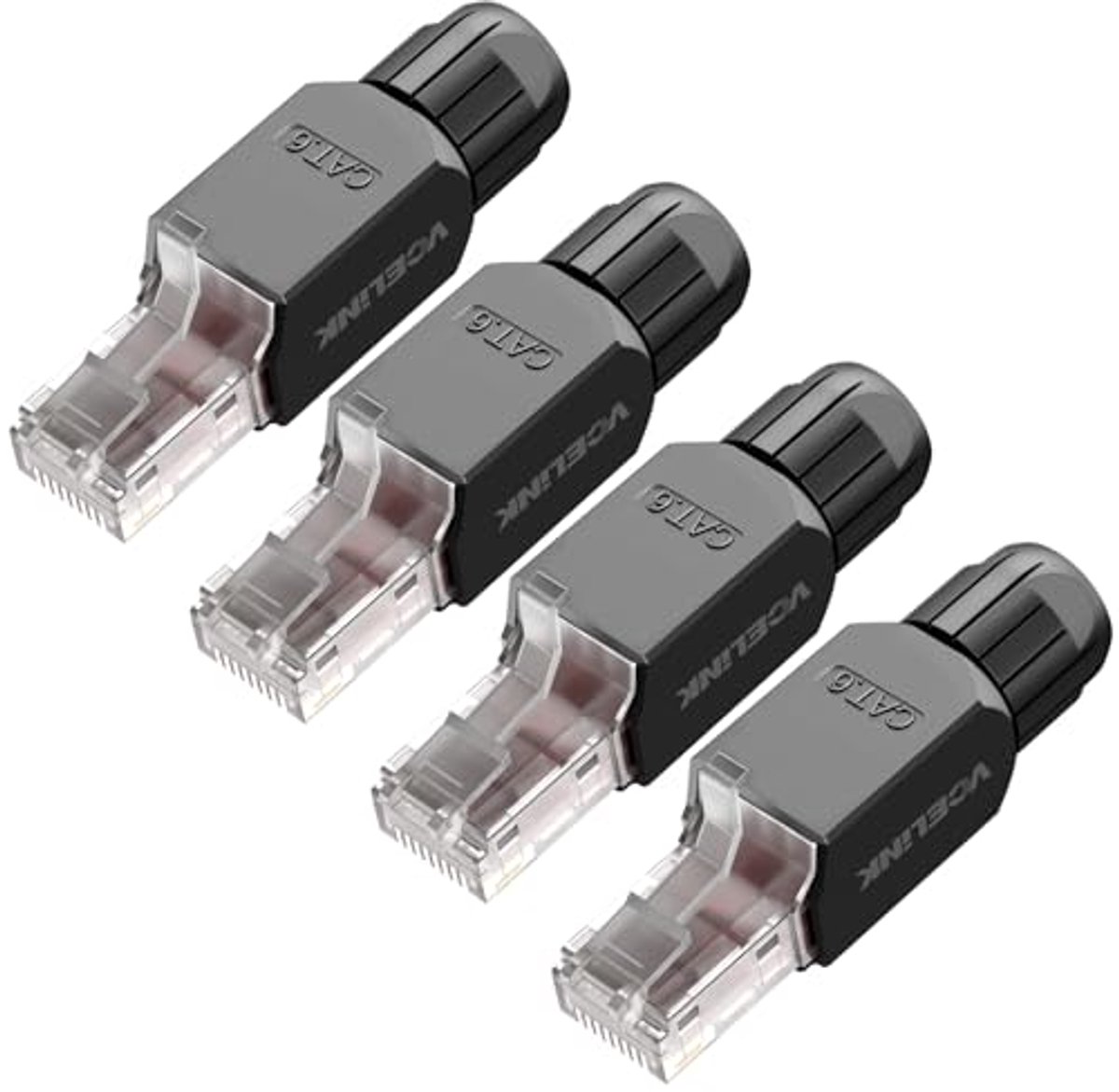 RJ45 Tool-Free Plug Cat6 LAN Stekker - 4 Stuks Zwart