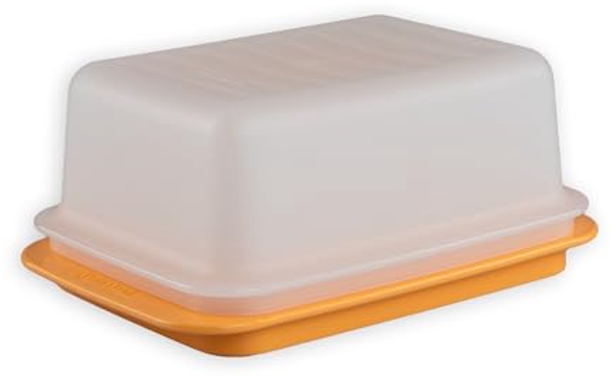 Butterdish oranje-wit geschikt voor 250g en rolboter - Inclusief lepel