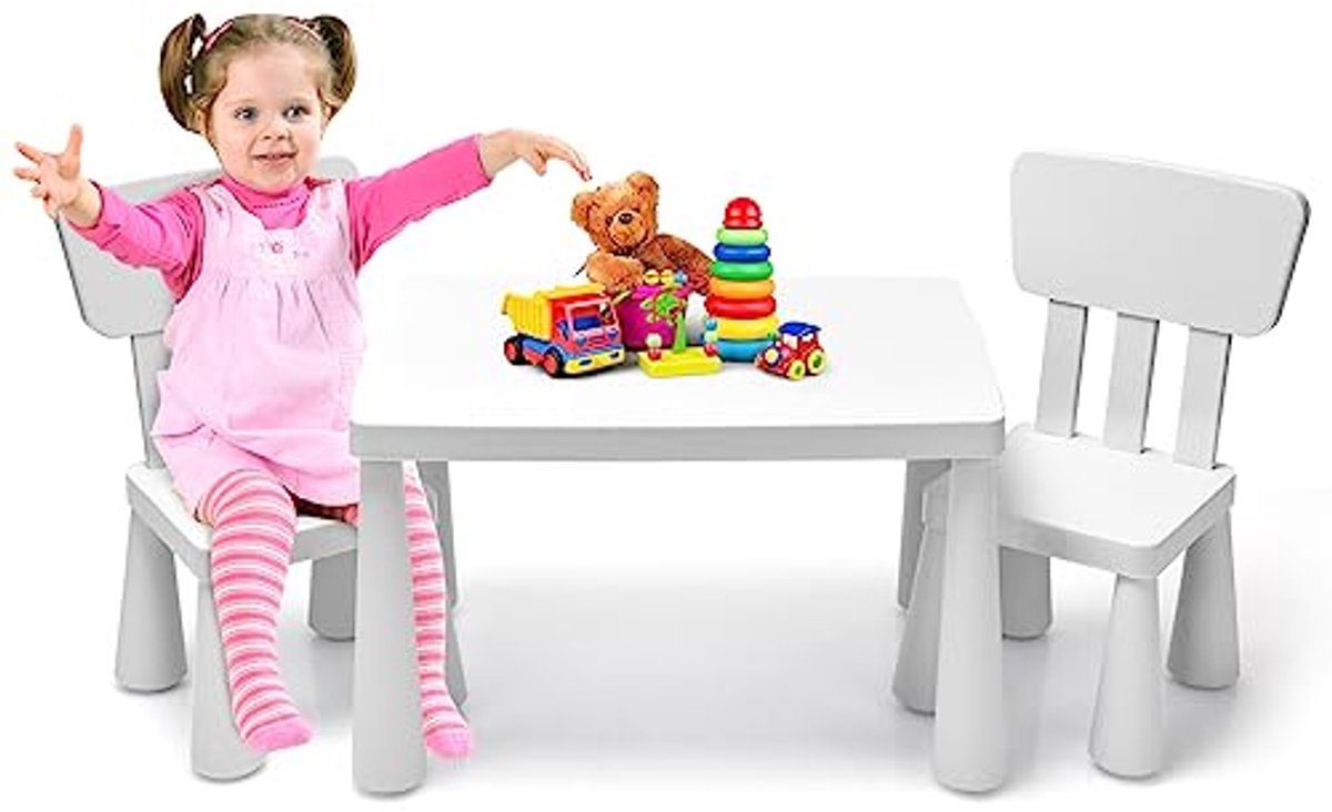 Multifunctionele Kindertafel met 2 Stoelen voor Kinderen van 1-7 Jaar - Activiteiten- en Studietafel in Wit