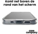 Onderkant van een telefoon met een doorzichtige hoes, die net boven de schermrand komt.