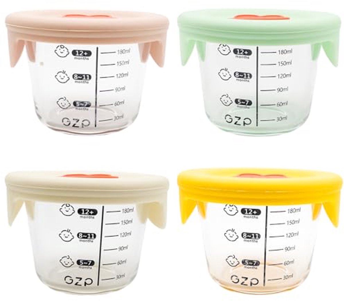 Image of 4 Stuks 180 ml Glazen Babyvoedselcontainers met Siliconen Deksel voor Invriezen en Opslag