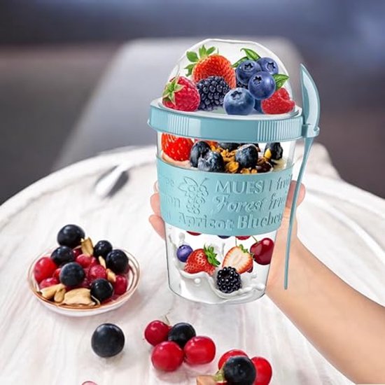 Herbruikbare yoghurtpotten 600 ml met lepel - Luchtdichte opslagcontainers voor ontbijtgranen en snacks — afbeelding 4