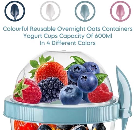Herbruikbare yoghurtpotten 600 ml met lepel - Luchtdichte opslagcontainers voor ontbijtgranen en snacks — afbeelding 3