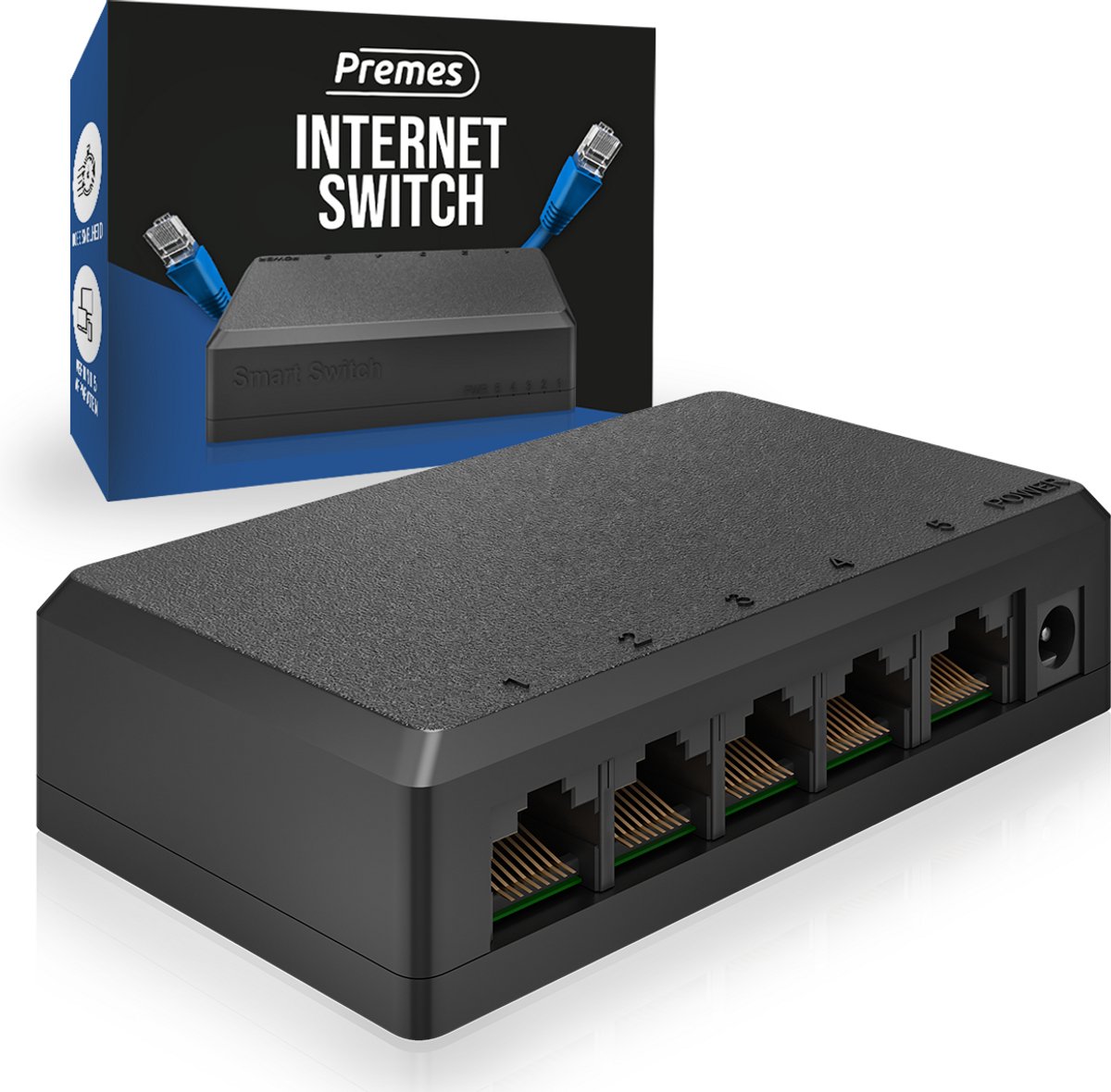 Premes - Internet Switch - 5 Poorten - tot 1000 Mbps - LAN, UTP, RJ45 splitter - Netwerk Switch - UTP Splitter - Ethernet Switch
