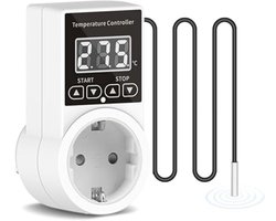 Digitale Temperatuurregelaar met Sensor - Thermostaat Stopcontacten voor Verwarming en Koeling - LCD Scherm - Perfect voor Broeikas, Aquarium en Terrarium